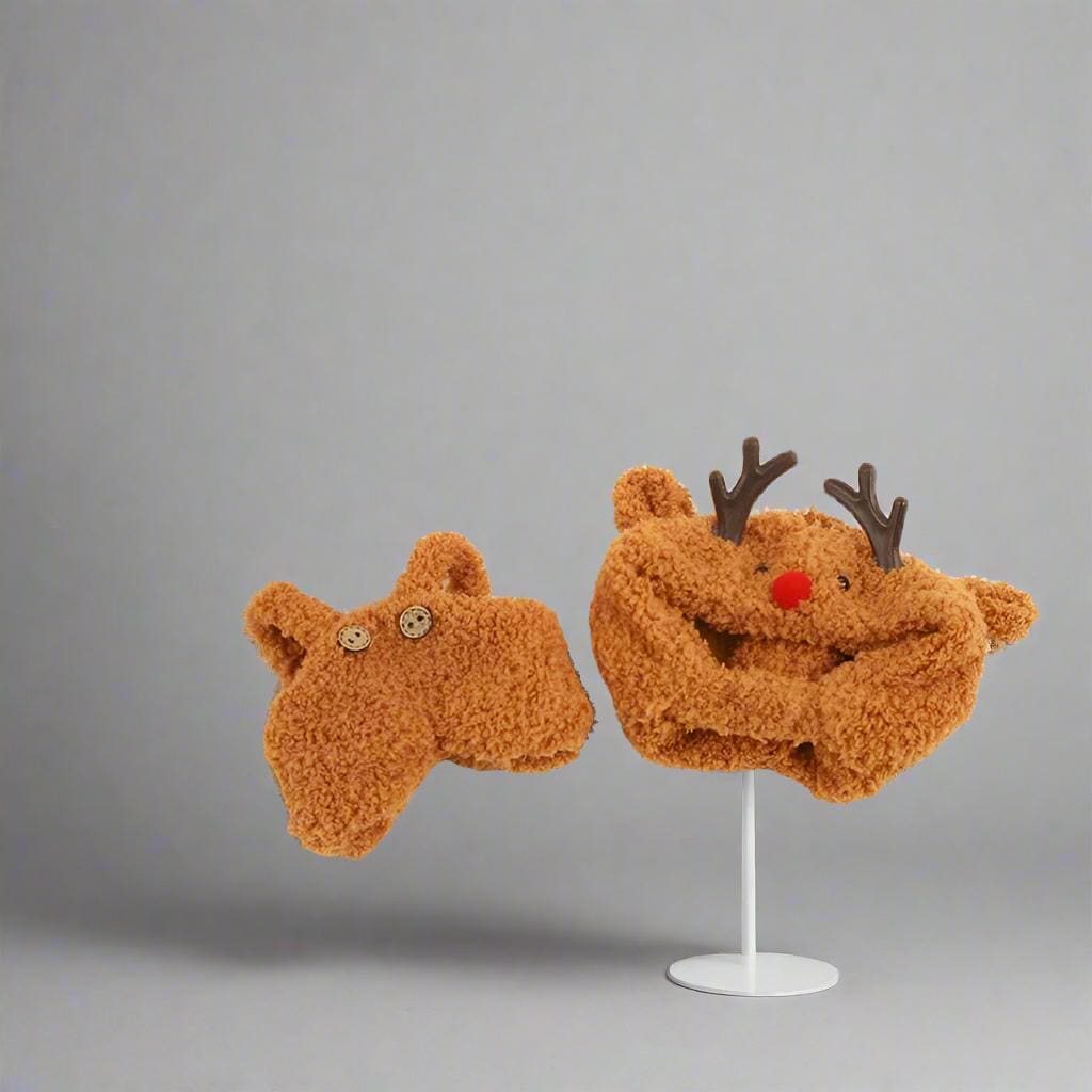 Labubu Reindeer Outfit – Handmade Plush Christmas Costume with Antlers & Red Nose | Holiday Doll Clothes for Labubu Collectible
