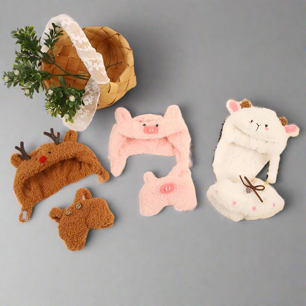 Labubu Reindeer Outfit – Handmade Plush Christmas Costume with Antlers & Red Nose | Holiday Doll Clothes for Labubu Collectible
