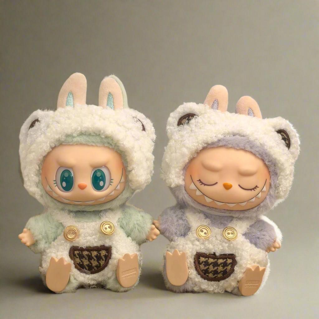 Labubu Plush Pajama Set – Bunny Hoodie Romper with Milk Bottle Bag | Cozy Handmade Doll Clothes for Labubu Collectible