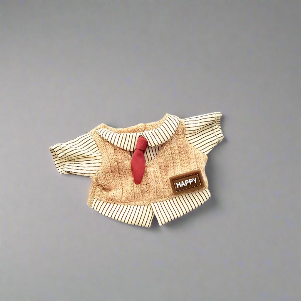 Labubu Clothes Set – Handmade Knit Vest, Shirt, Tie & Shorts Outfit | Cute Doll Clothing for Labubu Figure | Labubu Fashion Dress-Up