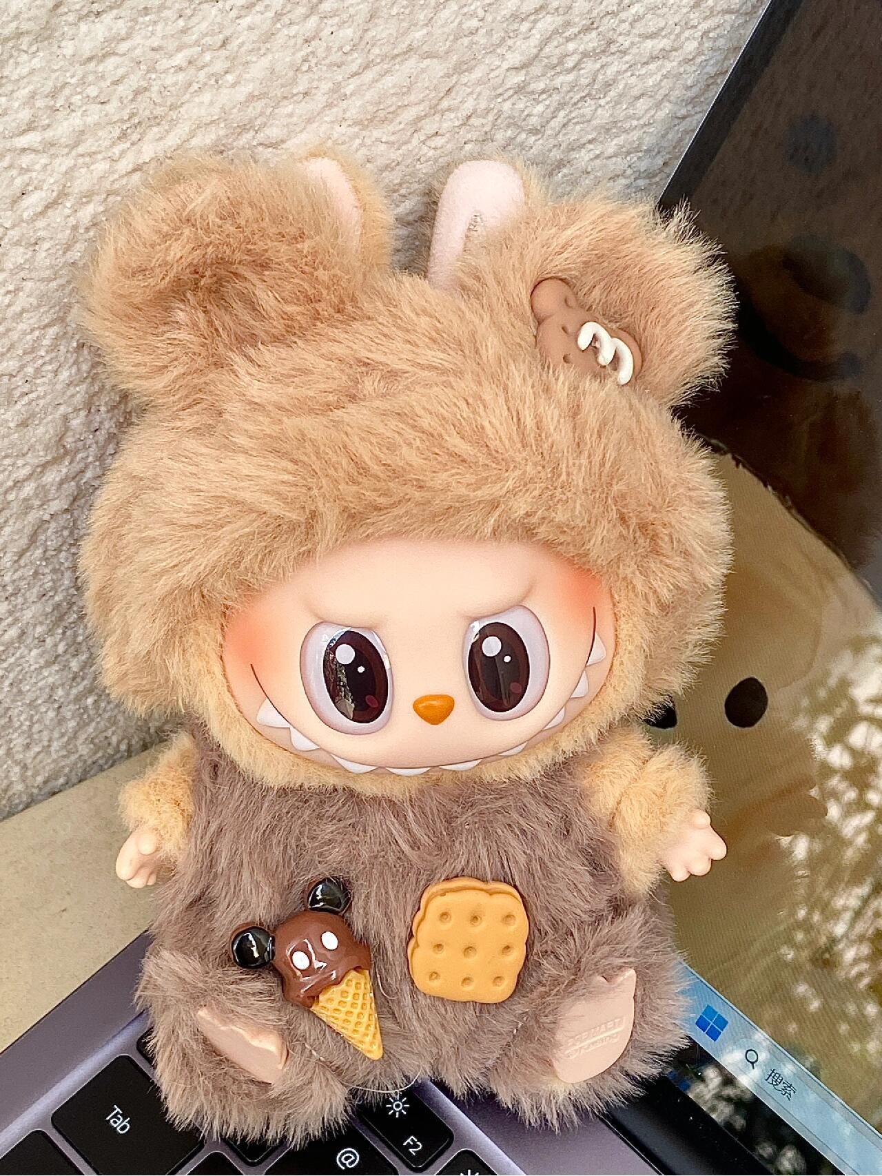 Dessert Bear Doll Outfit – Handmade Plush Costume with Cookie & Ice Cream Details | Cozy Bear Romper for bubu Doll Collectible