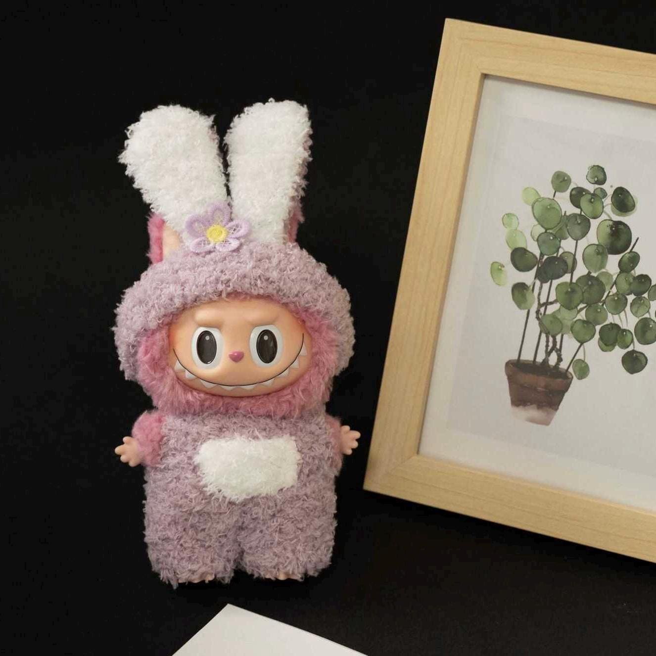 Lavender Bunny Doll Outfit – Handmade Plush Romper with Floral Detail & Long Ears | Soft Spring Doll Clothes for bubu Collectible