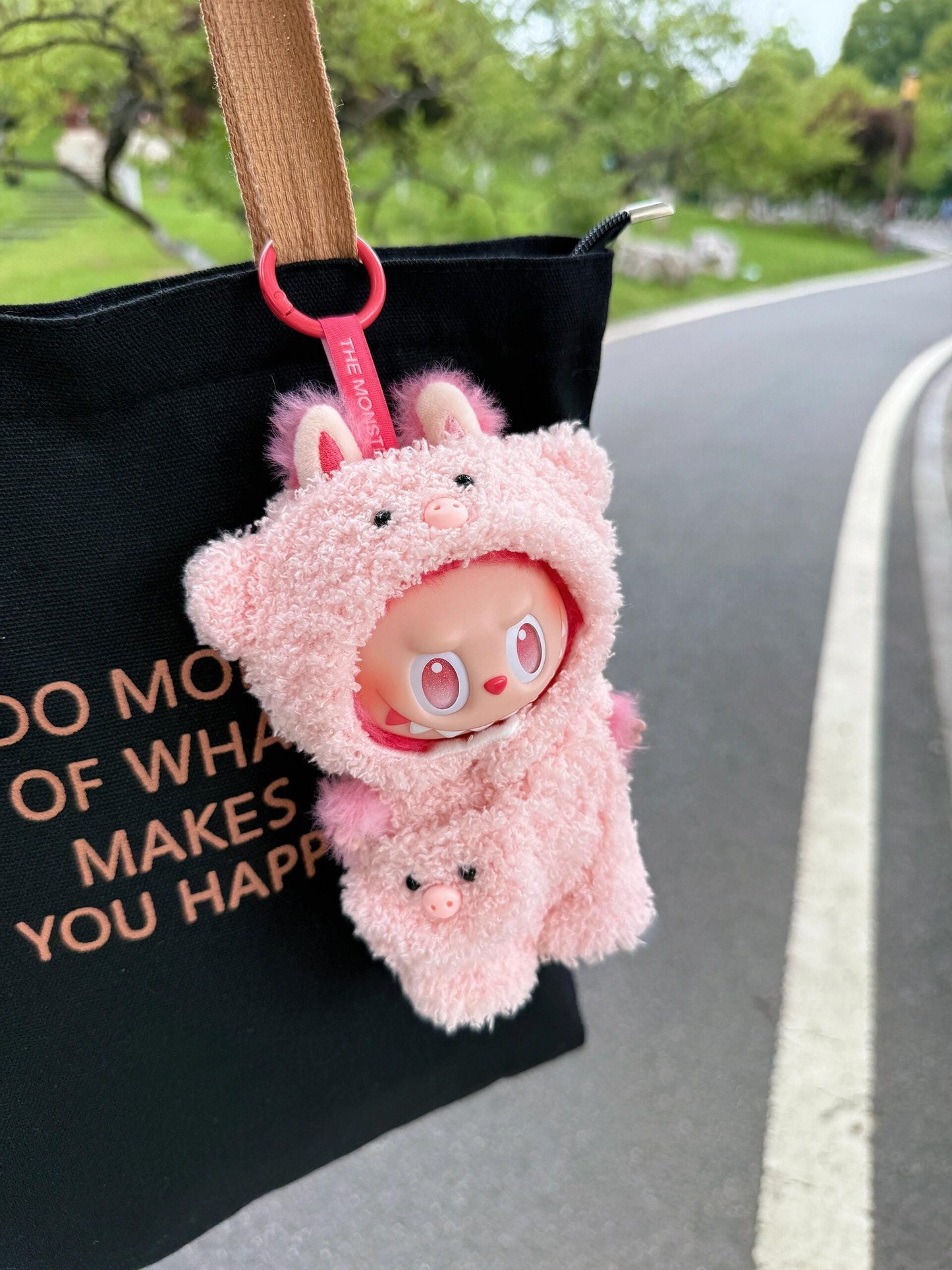 Piggy Doll Outfit – Handmade Pink Plush Romper with 3D Snout & Mini Pig Pocket | Cute Animal Doll Clothes for bubu Collectible