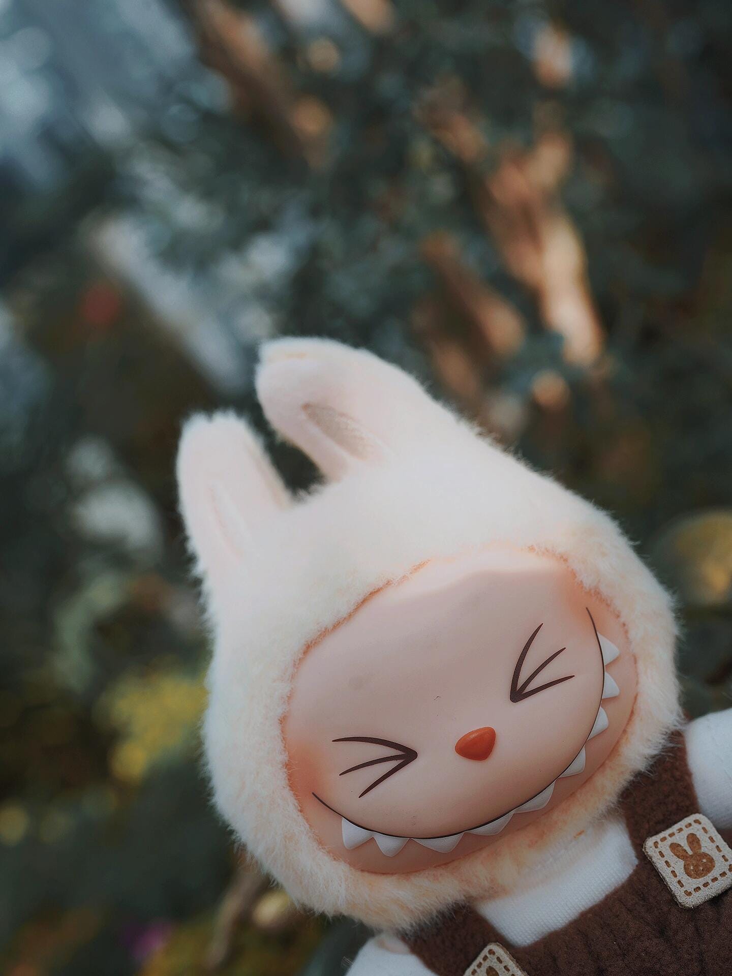 Handmade Bunny Doll Outfit – Cozy Plush Romper with Bear Pockets & Scarf | Winter Doll Clothing for bubu Collectible