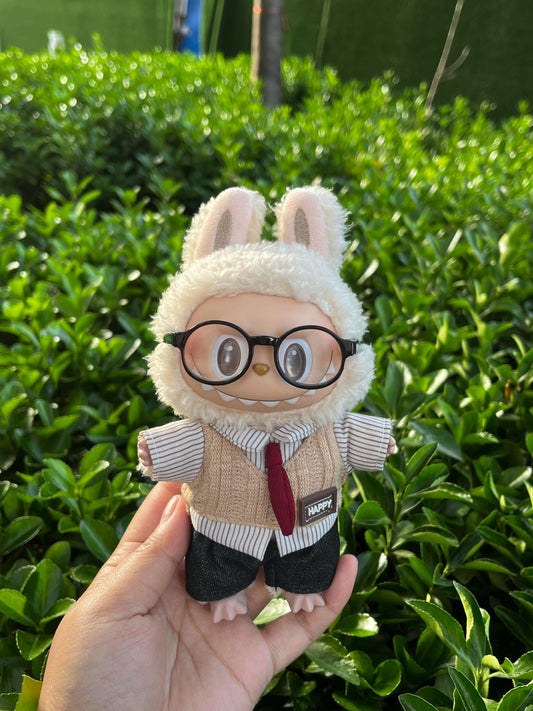 Labubu Clothes Set – Handmade Knit Vest, Shirt, Tie & Shorts Outfit | Cute Doll Clothing for Labubu Figure | Labubu Fashion Dress-Up