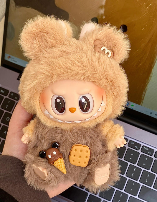 Dessert Bear Doll Outfit – Handmade Plush Costume with Cookie & Ice Cream Details | Cozy Bear Romper for bubu Doll Collectible
