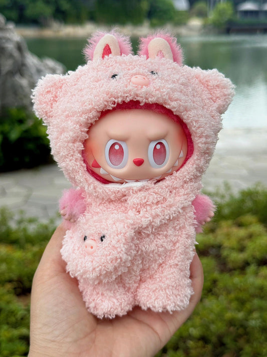Piggy Doll Outfit – Handmade Pink Plush Romper with 3D Snout & Mini Pig Pocket | Cute Animal Doll Clothes for bubu Collectible