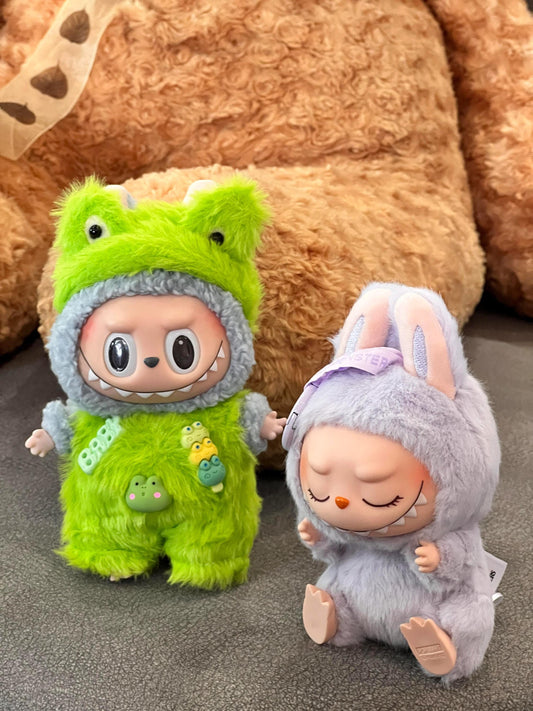Frog Monster Doll Outfit – Handmade Neon Green Furry Romper with Frog Charms & Hood | Kawaii bubu Animal Doll Clothes