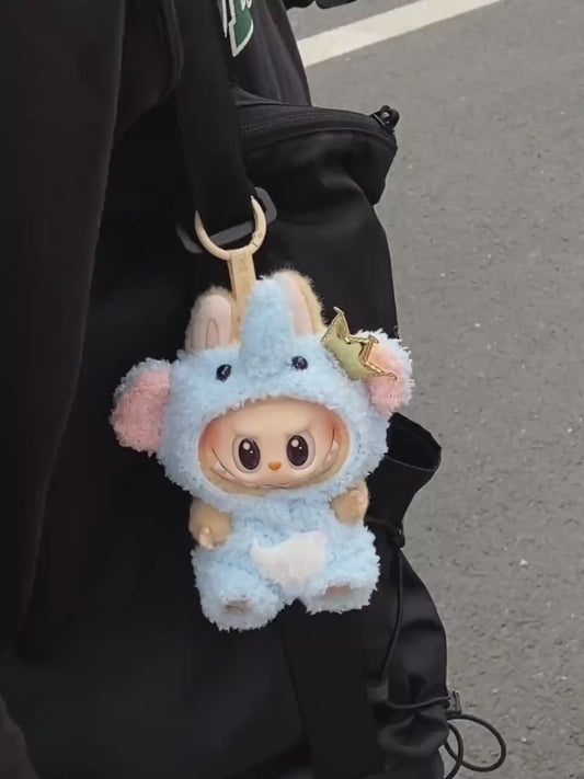 Blue Elephant Doll Outfit – Handmade Plush Romper with Crown & Trunk Hood | Kawaii Animal Doll Clothes for bubu Collectible